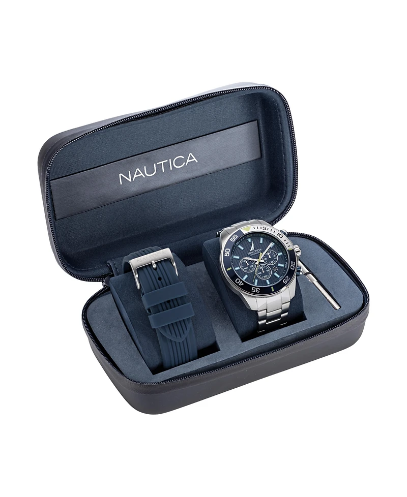 Nautica Men's Analog Silver-Tone Stainless Steel Watch Set