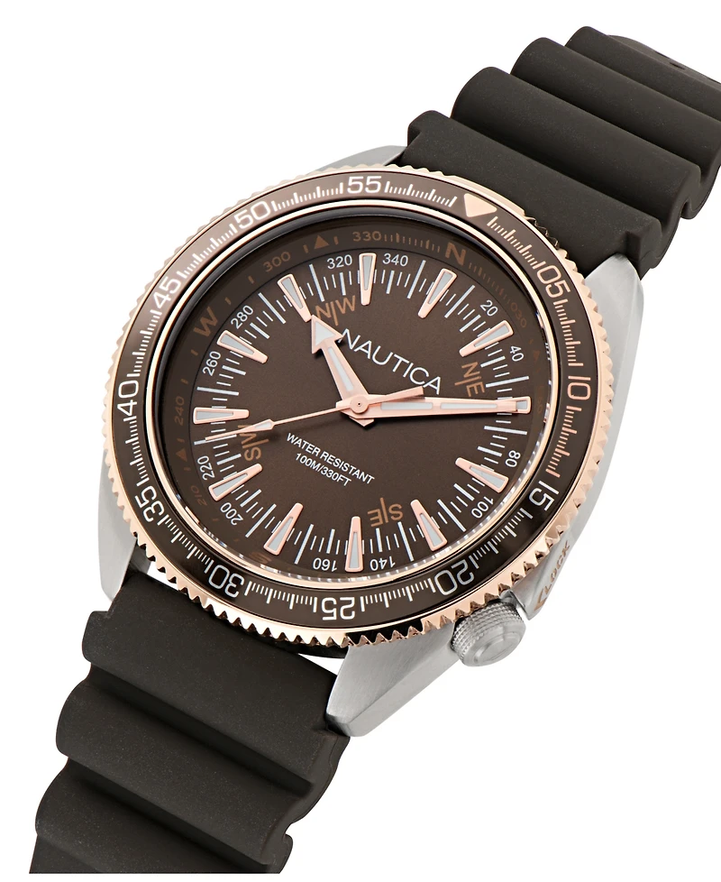 Nautica Men's Analog Brown Polyurethane Watch, 44mm
