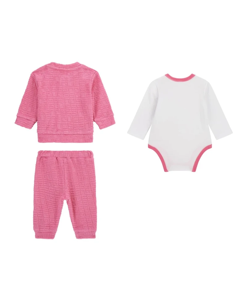 Guess Baby Girls 3-Piece Long Sleeve Bodysuit, Jacquard Zip-Up Sweatshirt, and Pants Set