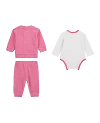 Guess Baby Girls 3-Piece Long Sleeve Bodysuit, Jacquard Zip-Up Sweatshirt, and Pants Set