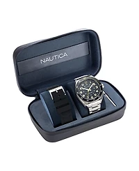 Nautica Men's Analog Silver-Tone Stainless Steel Watch Set, 46mm