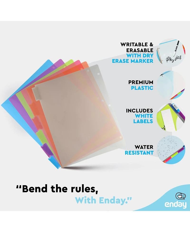 Binder Dividers with Tabs, 8 for 3 Ring Standard Index Folder Dividers, Plastic Multicolor White Insertable Tabs –