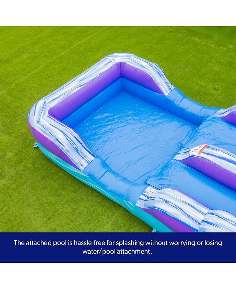 HeroKiddo Ocean Wave 16' Commercial Grade Inflatable Water Slide with Attached Pool and Drainage for Kids and Adults (with Blower), Outdoor Indoor, Bi