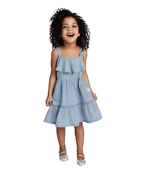 Calvin Klein Toddler and Little Girls Patch Pocket Ruffled Hem Denim Dress