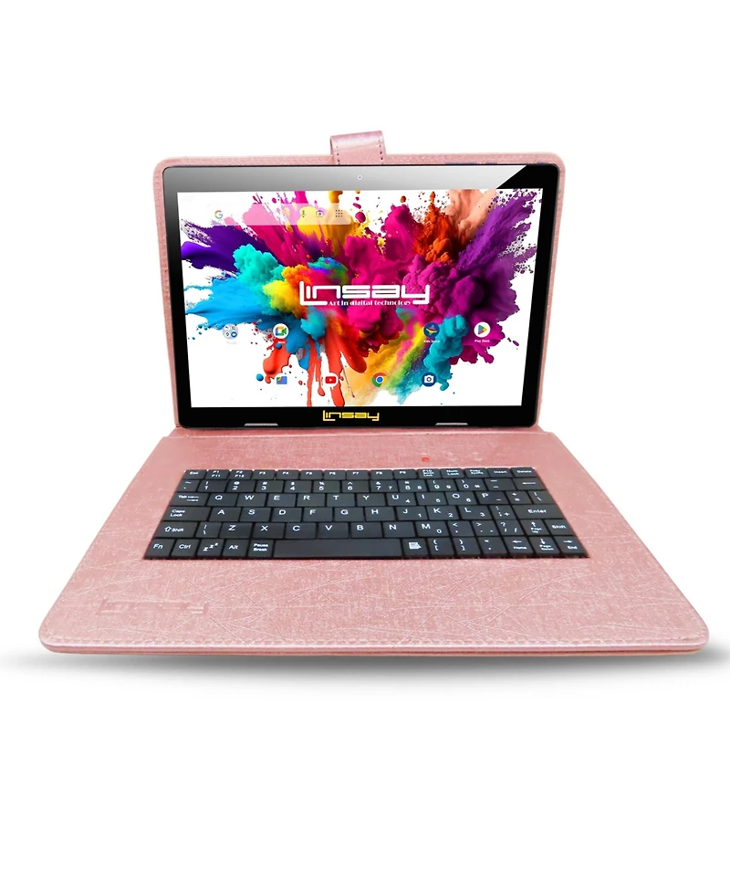 Linsay 10.1" Octa Core Tablet 128GB Android 15 Premium Business Bundle with Rose Deluxe Keyboard Case Briefcase and Pen stylus
