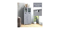 4 Door Freestanding Bathroom Floor Storage Cabinet with 2 Drawers and Glass Doors