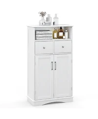 2 Doors Freeestanding Bathroom Floor Cabinet with 2 Drawers and Adjustable Shelves