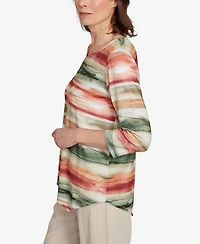 Alfred Dunner Petite Copper Canyon Watercolor Stripe Crew Neck Top
