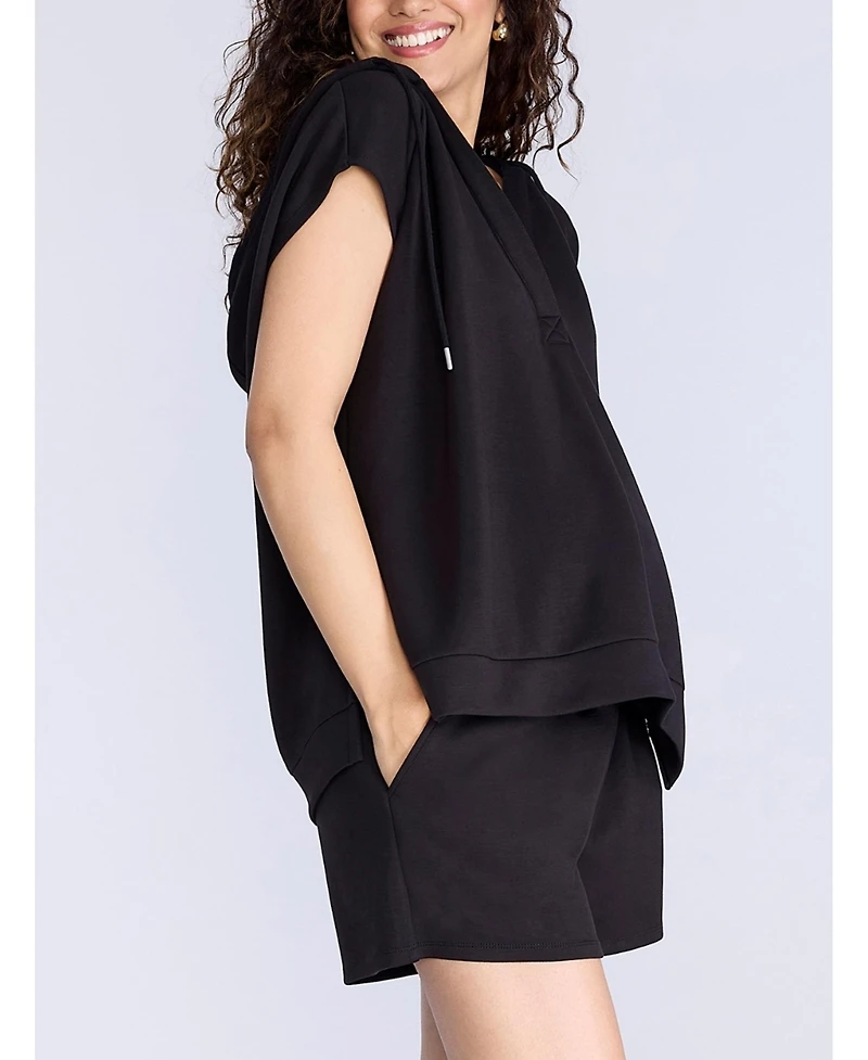 Motherhood Maternity V-Neck Short Sleeve Hooded Top