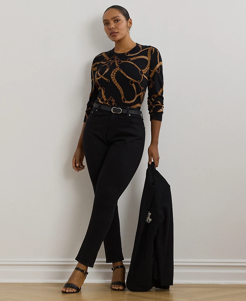 Lauren Ralph Plus Belting-Print Cotton-Blend Sweater