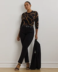 Lauren Ralph Plus Belting-Print Cotton-Blend Sweater