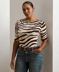 Lauren Ralph Plus Zebra-Print Stretch Cotton Boatneck Tee