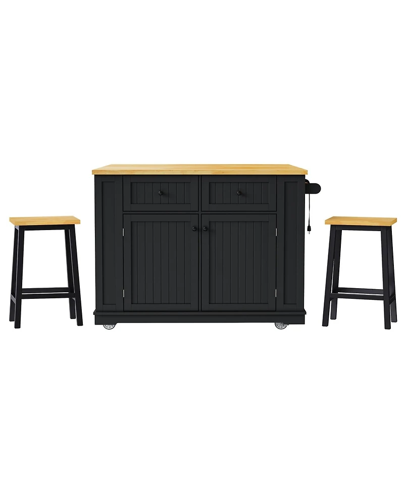 Streamdale 48" Kitchen Island w/ Stools, Power, Storage, Drop Leaf