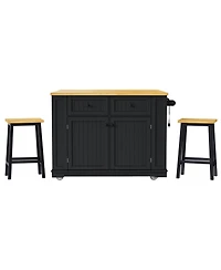 Streamdale 48" Kitchen Island w/ Stools, Power, Storage, Drop Leaf