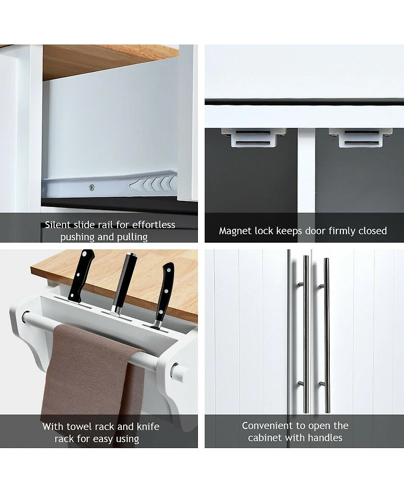 Kitchen Island Cart with Knife Block and Lockable Castors