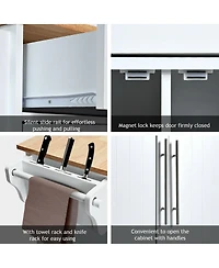 Kitchen Island Cart with Knife Block and Lockable Castors