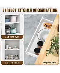 Modern Kitchen Island with Rubber Wood Countertop and Storage