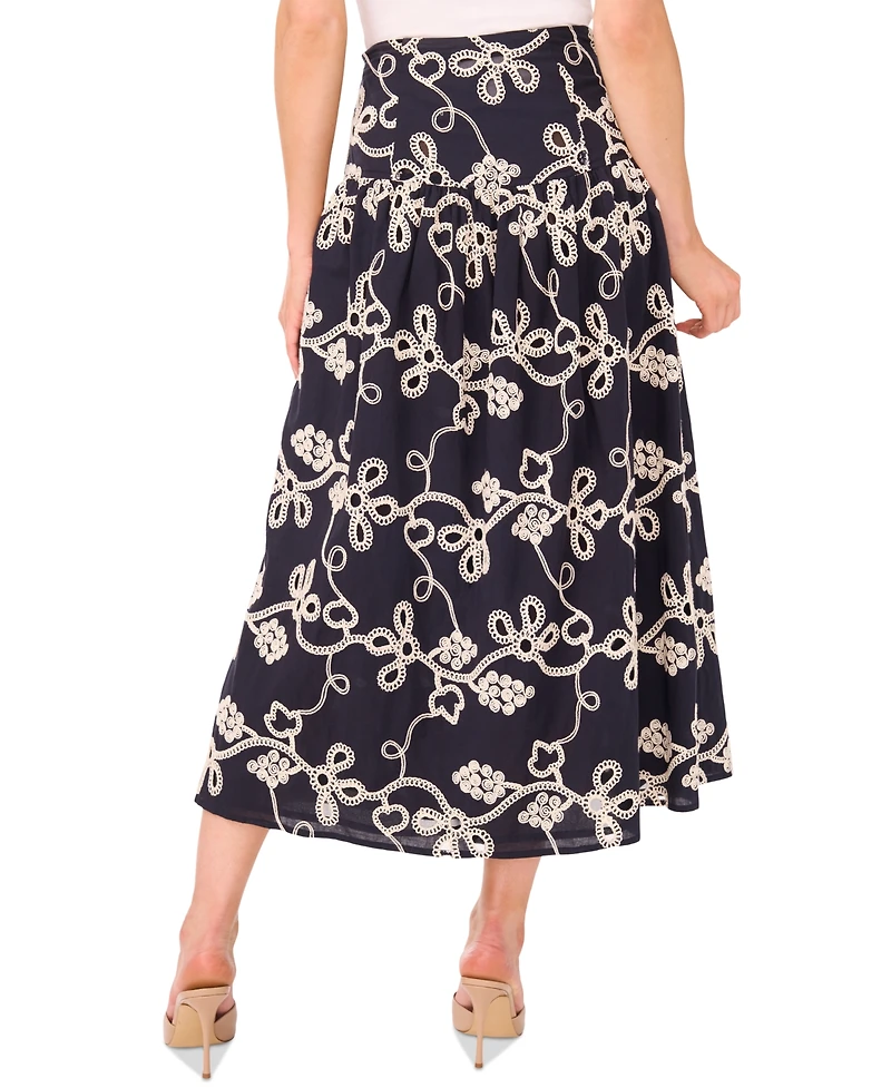 CeCe Women's Eyelet-Embroidered Wide-Waist Midi Skirt