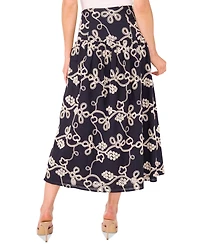 CeCe Women's Eyelet-Embroidered Wide-Waist Midi Skirt
