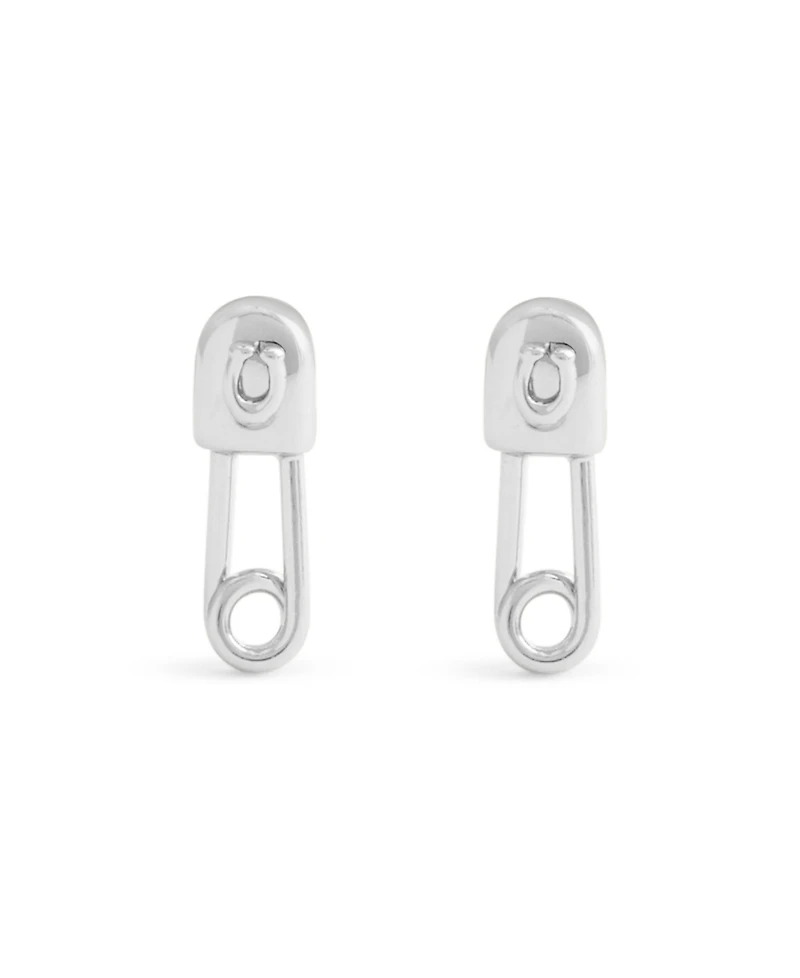 Coach Rhodium Signature Safety Pin Stud Earrings