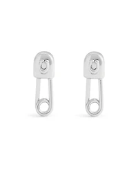 Coach Rhodium Signature Safety Pin Stud Earrings
