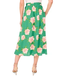 CeCe Women's Floral Pull-on Midi Circle Skirt