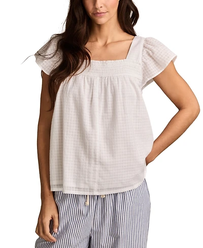 Lucky Brand Women's Cotton Smocked Square-Neck Peasant Top