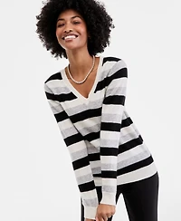 Charter Club Women's 100% Cashmere Striped V-Neck Sweater, Macy's Exclusive
