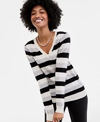 Charter Club Womens 100 Cashmere Striped V Neck Sweater Pxs Xxl Macys Exclusive