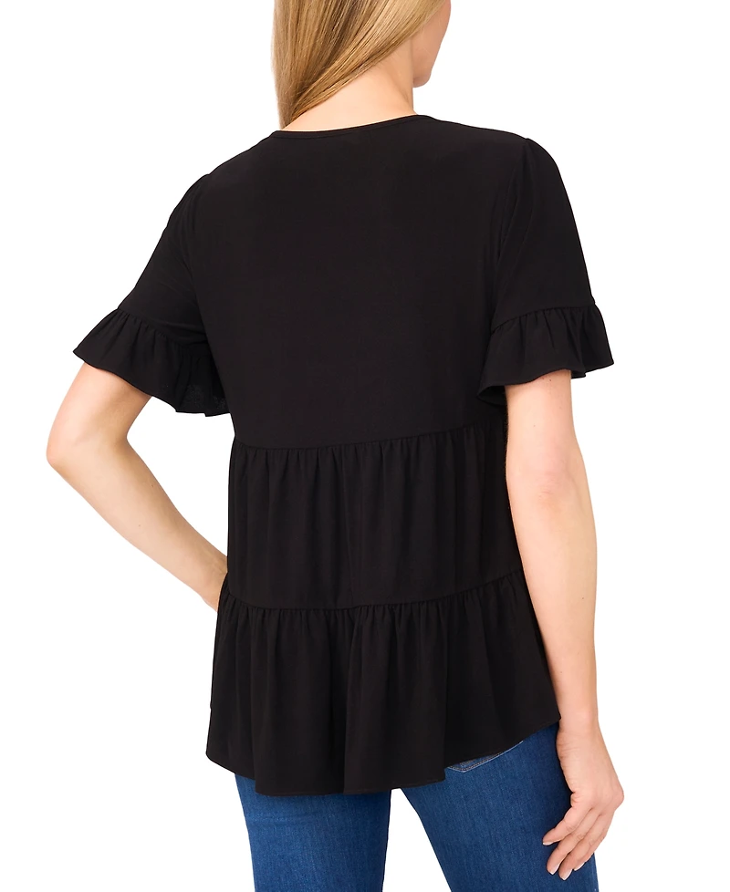 CeCe Women's Ruffled Short-Sleeve Tiered Top