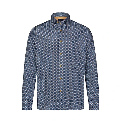Luchiano Visconti Men's Multi Blue and Diamond Print shirt