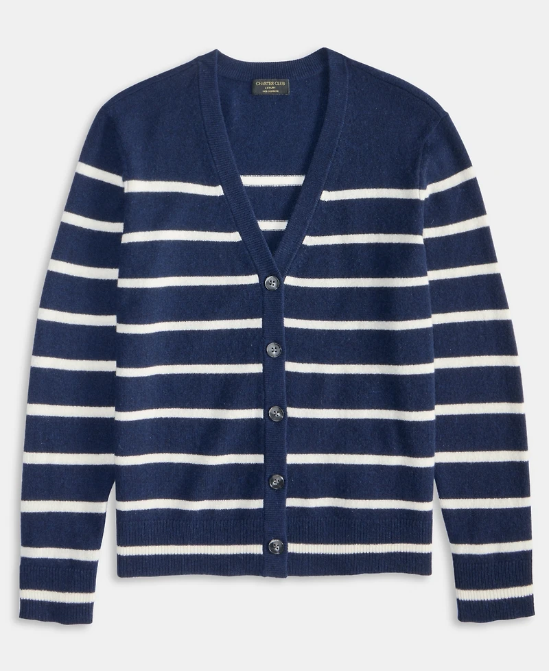 Charter Club Women's 100% Cashmere Striped V-Neck Cardigan, Macy's Exclusive
