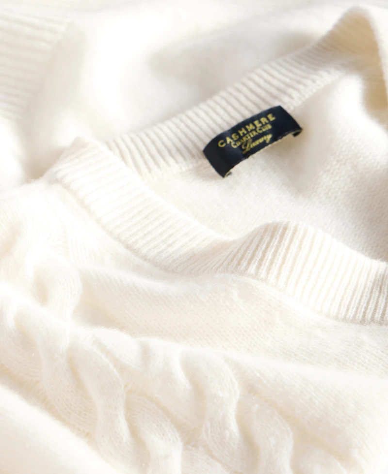 Charter Club Women's 100% Cashmere Placed Cable-Knit V-Neck Sweater, Macy's Exclusive