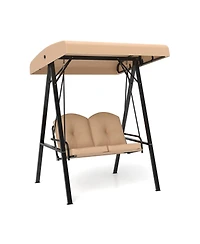 2-Person Outdoor Porch Swing with A-Shaped Metal Stand and Adjustable Canopy