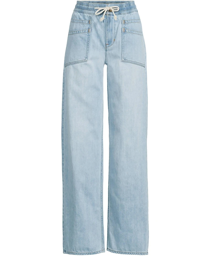 Lands' End Women's Lightweight Denim High Rise Relaxed Straight Pull On Pocket Jeans