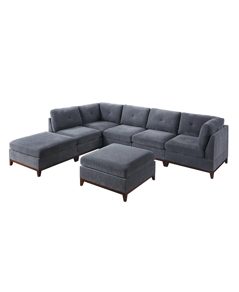 Streamdale 7 Piece Ash Grey Chenille Fabric Modular Sectional with Ottomans