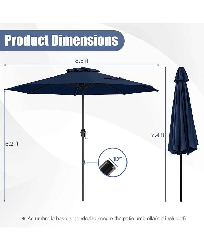 Outdoor Heavy Duty Market Umbrella with Crank Handle and 8 Sturdy Ribs