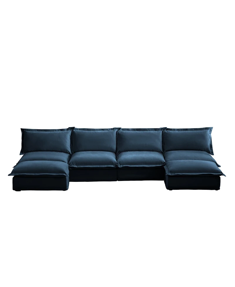 U Shape Sectional Sofa, Armless with Ottoman and French Edge