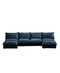 U Shape Sectional Sofa, Armless with Ottoman and French Edge