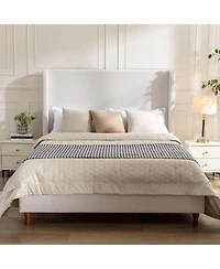 Streamdale Hayden Wingback Upholstered Queen Bed Tall Headboard, Ivory Canvas