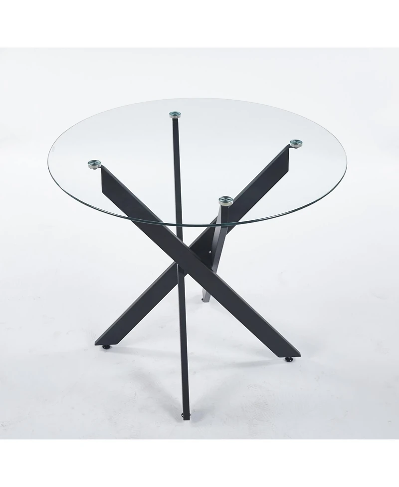 Streamdale Black Glass Dining Table with Cross Metal Legs