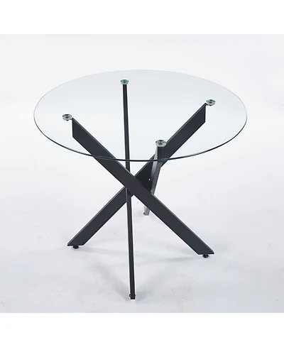 Streamdale Black Glass Dining Table with Cross Metal Legs