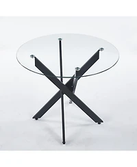 Streamdale Black Glass Dining Table with Cross Metal Legs