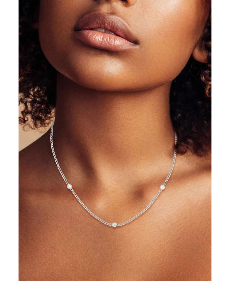 Rachel Zoe Sterling Silver Station Necklace with Curb Chain