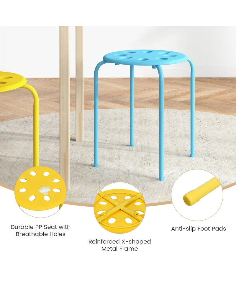 17.5 Inch Set of 6 Portable Plastic Stack Stools with Metal Frame