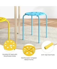 17.5 Inch Set of 6 Portable Plastic Stack Stools with Metal Frame