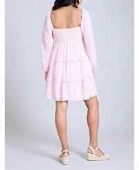 Motherhood Maternity Long Sleeve Front Tie Tiered Mini Dress