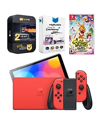 Nintendo Switch Oled Mario Red Edition with Rabbids: Party of Legends, MightySkins Console and Controller Skin Voucher and 2 Year Cps Extended Warrant