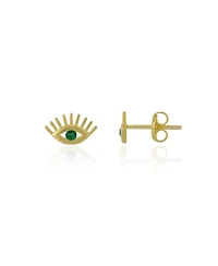 Spero London Emerald Color Eye Stud Earring Sterling Silver