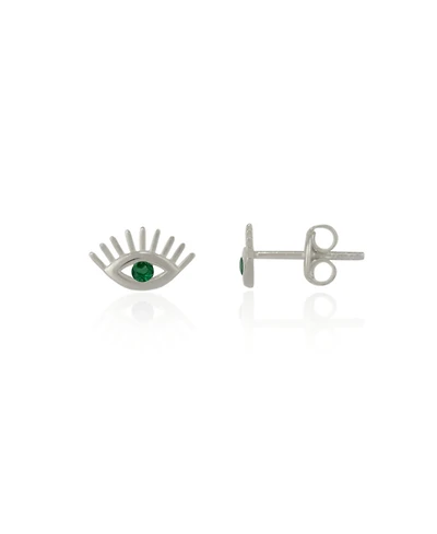 Spero London Emerald Color Eye Stud Earring Sterling Silver
